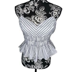Express Striped Cotton Smocked Peplum Tank Top Gray White Women’s Medium Preppy